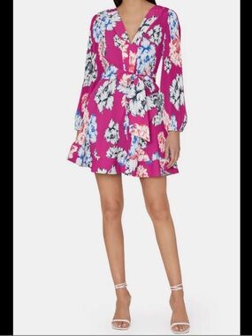 Milly Liv Petals in Bloom Pleated Mini Wrap Dress Pink Floral Size 4